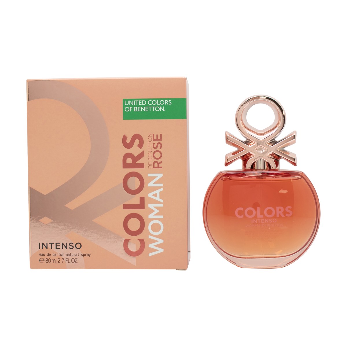 Benetton Colours De Benetton Woman Rose Intenso Eau De Parfum 80 ml – dyb rosa rund glasflaske med gylden kugleformet hætte