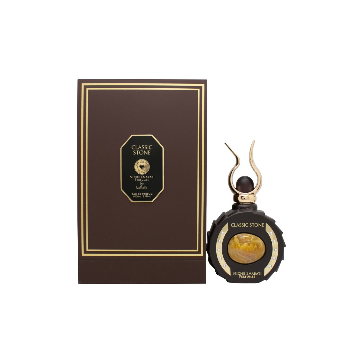 Lattafa Niche Emarati Classic Stone Eau de Parfum 100 ml – mat grå flakon med kantet form og sort låg