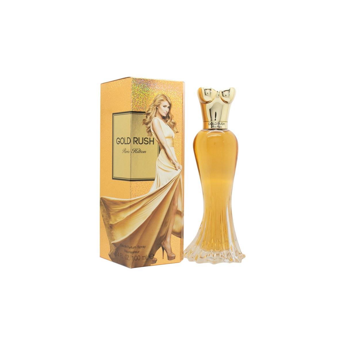 Paris Hilton Gold Rush Eau de Parfum 100 ml i gylden, kurvet flakon med metallic finish og klart låg
