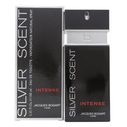 Jacques Bogart Silver Scent Intense Eau de Toilette 100 ml – sølvfarvet rektangulær flakon med sort låg og metallisk finish