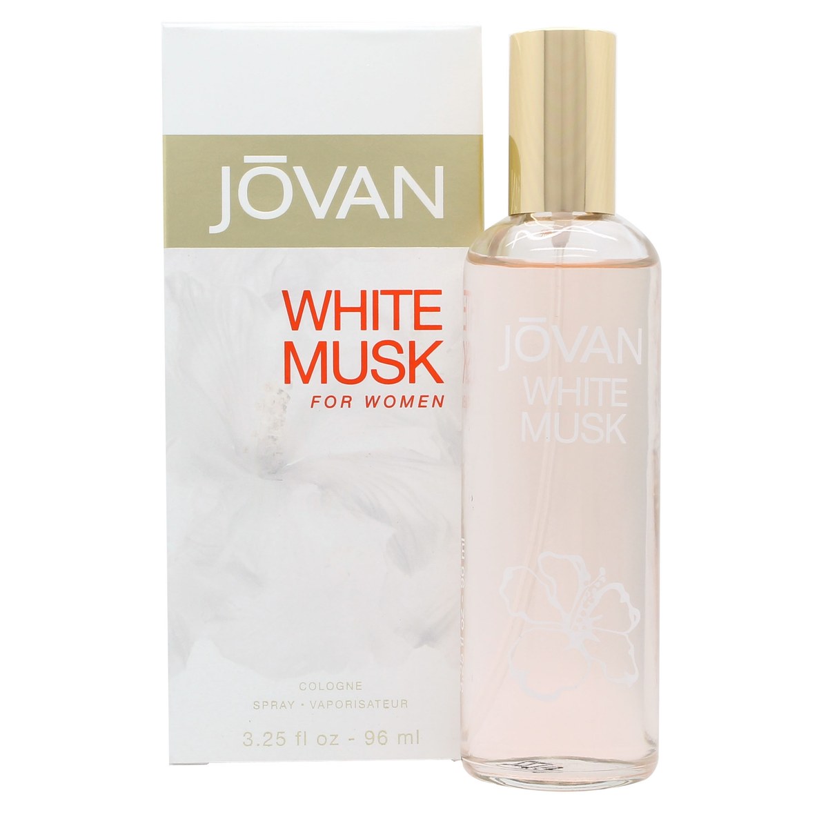 Jovan White Musk Eau de Cologne, Jovan, 96 ml – klar, rund glasflaske med sølvfarvet låg og hvid etikette