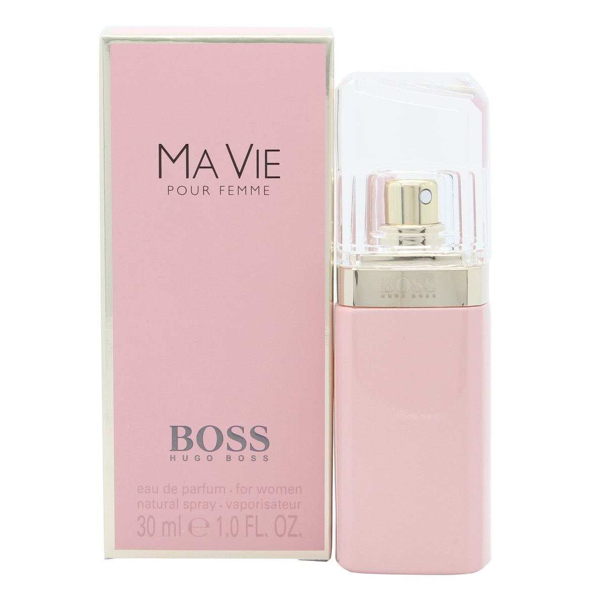Hugo Boss Boss Ma Vie Eau de Parfum 30 ml fra Hugo Boss, elegant lyserød flakon med guldfarvet låg og enkel typografi