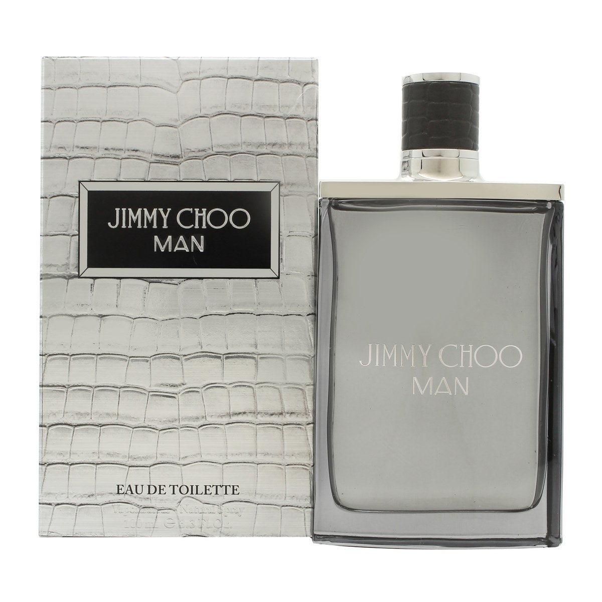 Jimmy Choo Man Eau de Toilette 100ml, Jimmy Choo, 100 ml med klar, kantet glasflaske og sølvfarvet kapsel i maskulint design