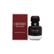 L'Interdit Rouge Ultime Eau De Parfum Givenchy 35 ml, firkantet flakon i dybrød glas med blondedetaljer og rød 4G-logo