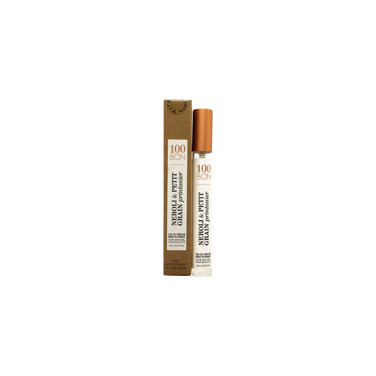 100BON Néroli & Petit Grain Printanier Eau de Parfum 10 ml fra 100BON, klar glasflaske med sort spray og hvid etiket