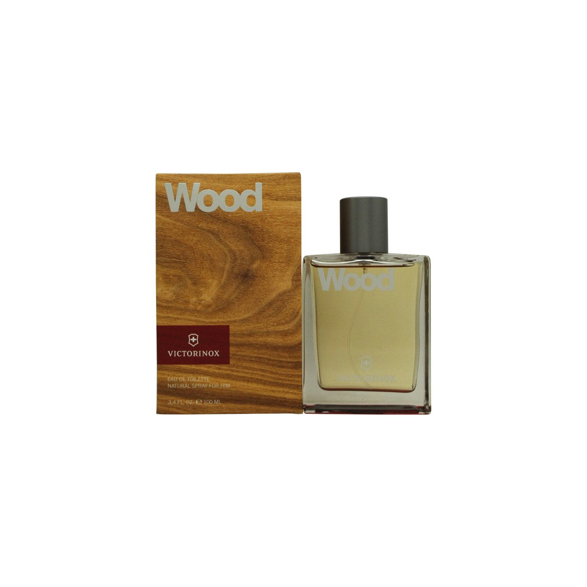 Victorinox Swiss Army Wood Eau de Toilette 100ml, Victorinox Swiss Army, 100 ml – klar flakon med mørk træhætte.