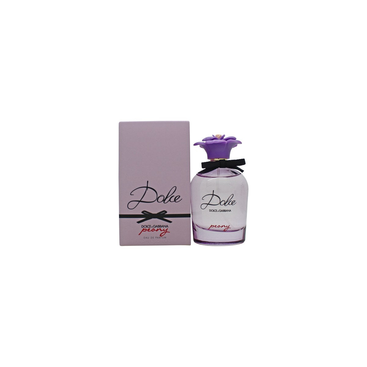 Dolce & Gabbana Dolce Peony Eau de Parfum, Dolce & Gabbana, 75 ml – klar glasflakon med rosa duft og blomsterformet pink låg