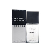 L'Eau D'Issey Pour Homme Intense Eau De Toilette Issey Miyake 75 ml, mørk grå minimalistisk rektangulær flaske med sort låg