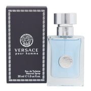 Versace Pour Homme Eau De Toilette, Versace, 30 ml; klar glasflaske med lyseblå væske og sølvfarvet låg Medusa-logo