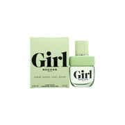 Rochas Girl Eau De Toilette, Rochas 40 ml – afrundet parfumeflaske i blødt rosa glas med minimalistisk design og sort hætte