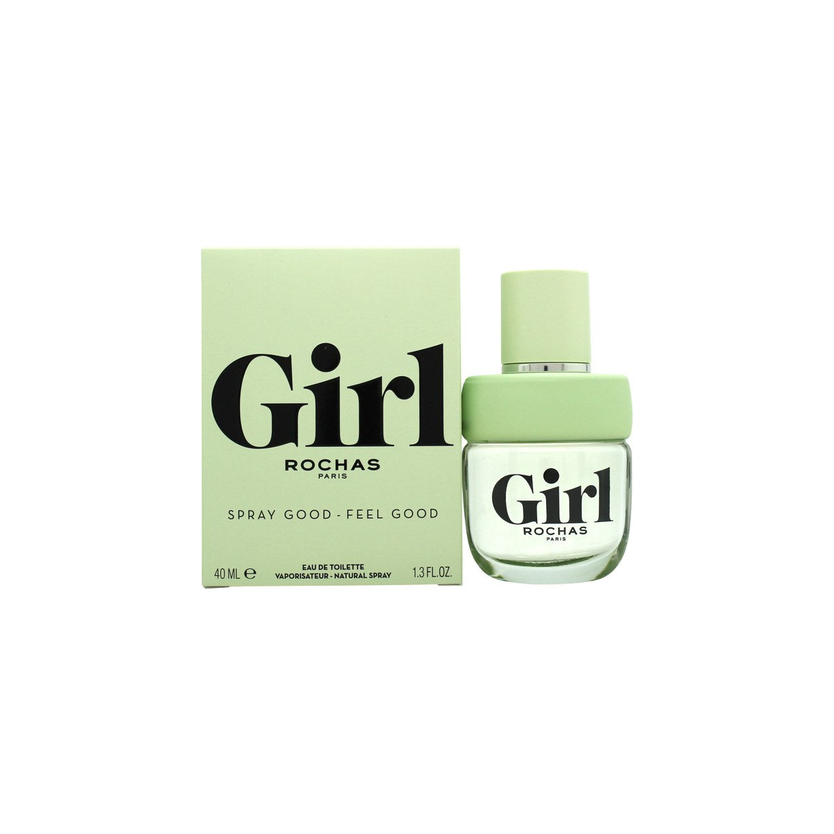 Rochas Girl Eau De Toilette, Rochas 40 ml – afrundet parfumeflaske i blødt rosa glas med minimalistisk design og sort hætte