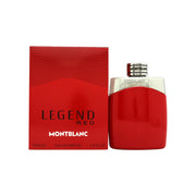 Mont Blanc Legend Red Eau de Parfum, Mont Blanc, 100 ml – rød cylinderformet glasflaske med sølvfarvet logo og sort låg