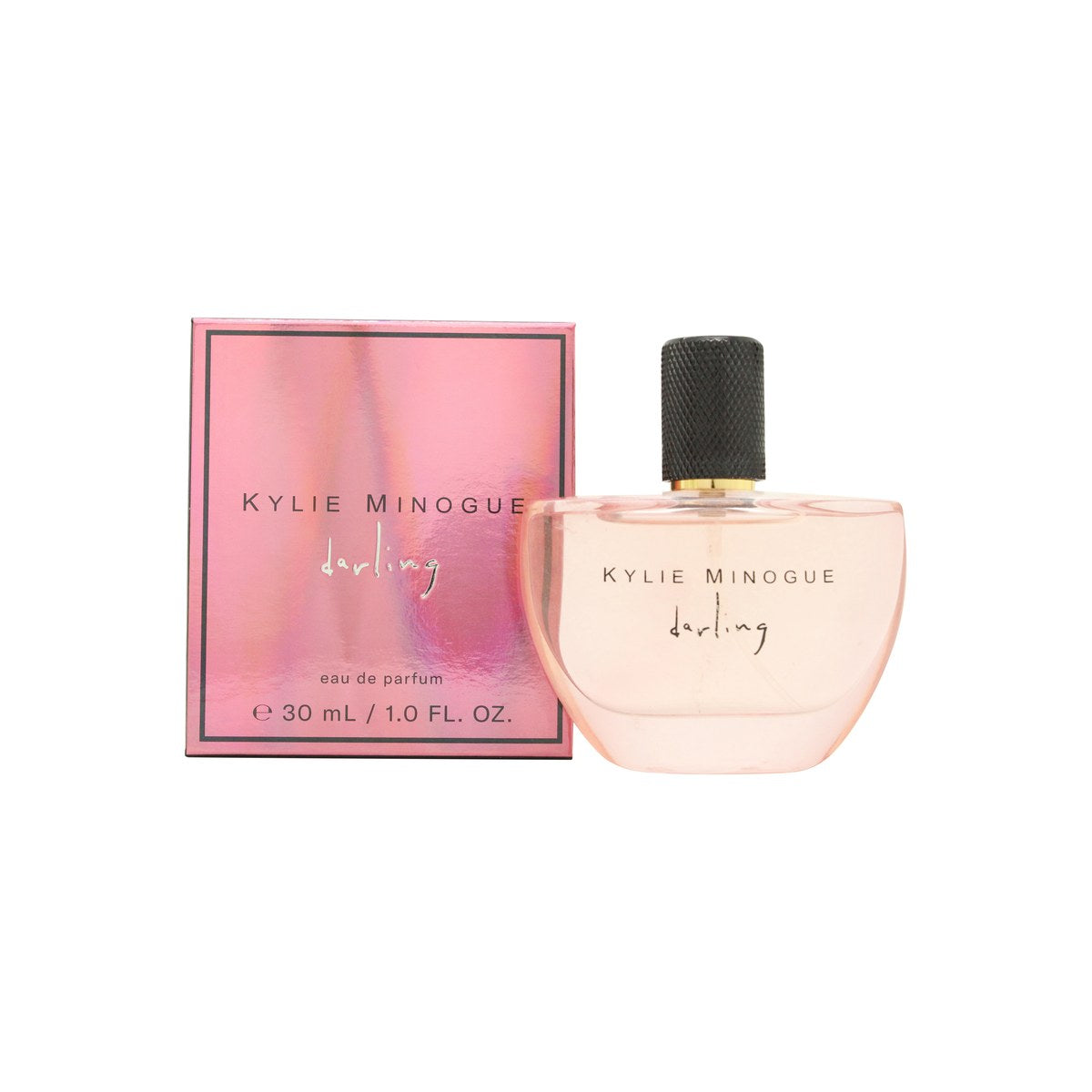Kylie Minogue Darling Eau de Parfum 30 ml, rund klar glasflakon med gyldent låg og sorte detaljer i elegant design