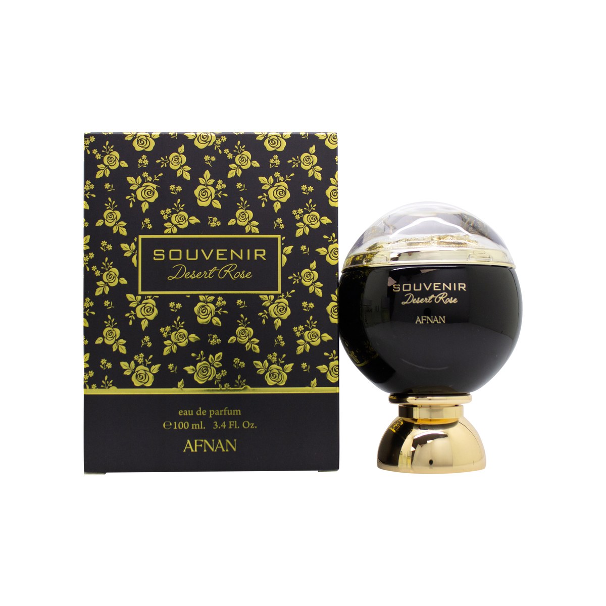 Souvenir Desert Rose Eau De Parfum, Afnan 100 ml, rektangulær glasflakon i rosa nuancer med gylden hætte