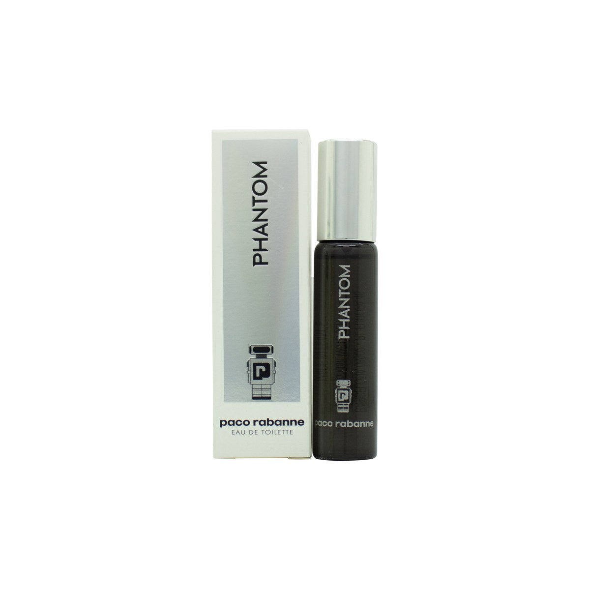 Paco Rabanne Phantom Eau de Toilette 15 ml, Paco Rabanne, sølvfarvet robotformet flakon med sort glas og blank finish