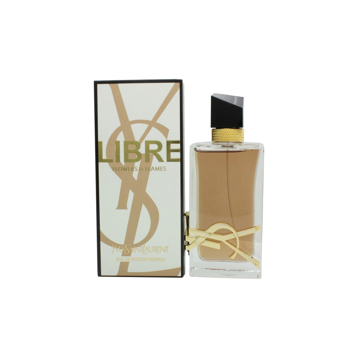 Yves Saint Laurent Libre Flowers & Flames Eau de Parfum Florale 90 ml, gylden flakon med sort låg og gulddetaljer