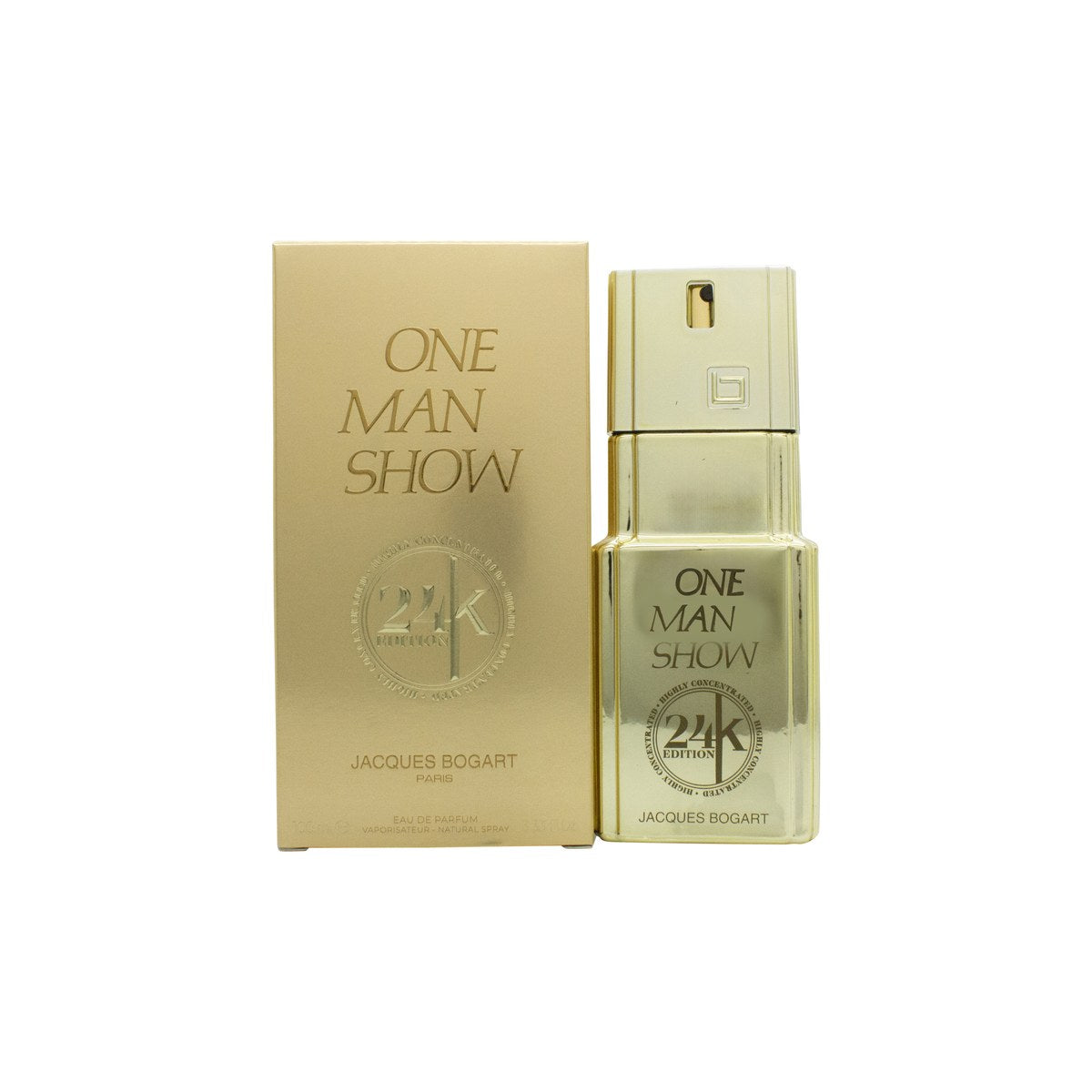 Jacques Bogart One Man Show 24K Edition Eau de Parfum 100 ml fra Jacques Bogart i guldfarvet, rektangulær flakon med sort låg og 24K-prægning