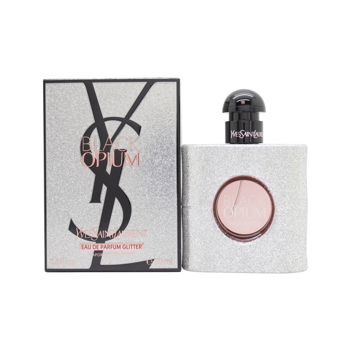 Yves Saint Laurent Black Opium Glitter Eau de Parfum 50 ml, Yves Saint Laurent – sort glitterflakon med rosaguld logo.