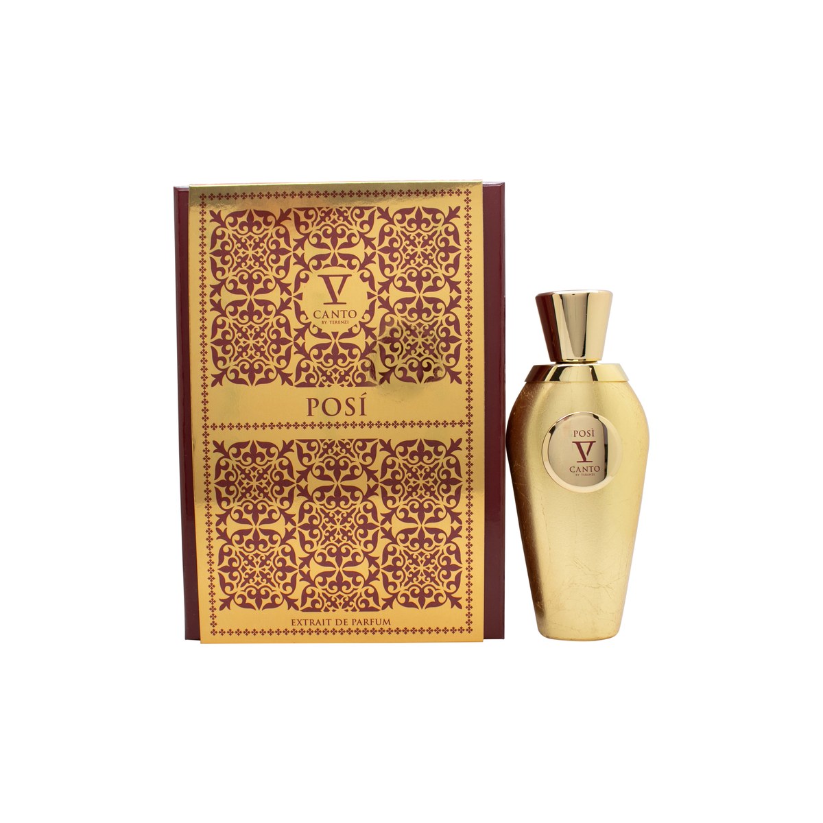 V Canto Posi Extrait de Parfum, V Canto, 100 ml – sort cylindrisk flakon med gyldent låg og våbenskjold