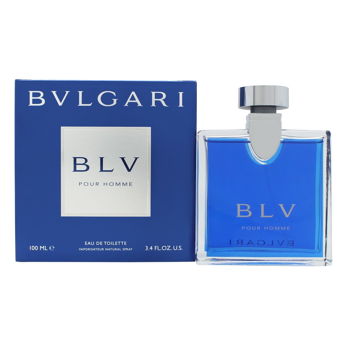 Bvlgari BLV Pour Homme Eau De Toilette 100 ml i firkantet frostblå glasflakon med sølvfarvet låg