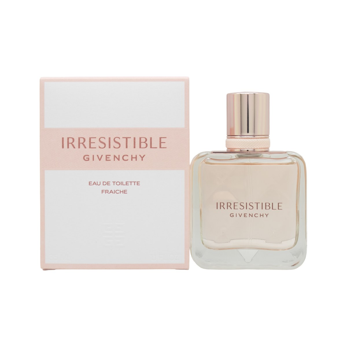 Givenchy Irrésistible Eau de Toilette Fraiche 35 ml – klar glasflakon med lyserød duft, afrundet form og sølvfarvet låg