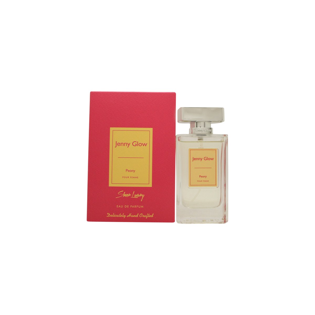 Jenny Glow Peony Eau de Parfum 80 ml fra Jenny Glow i klar glasflaske med sølvfarvet låg og lyserød duft