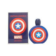Marvel Captain America Eau de Toilette 100ml fra Marvel – blå rund flakon med Captain America motiv og sølvfarvet låg