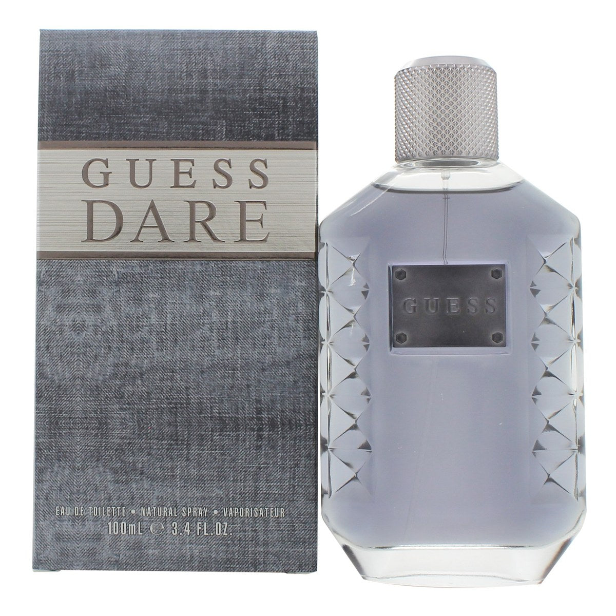 Guess Dare for Men Eau de Toilette 100 ml, Guess – klar glasflaske med lyseblå duft og sølvkapsel