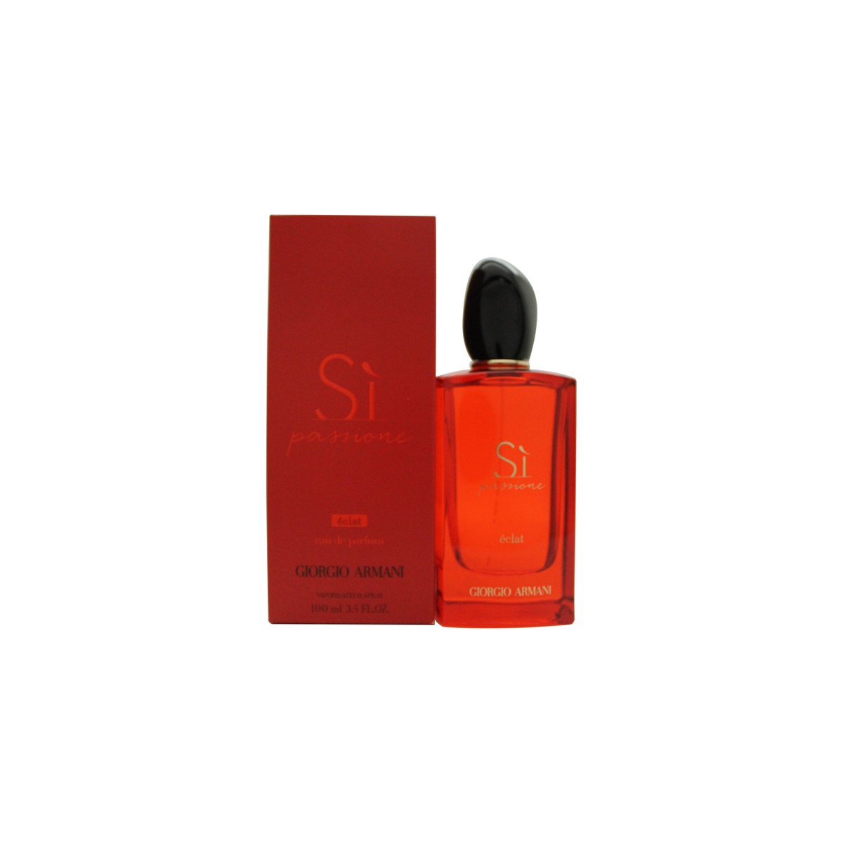 Giorgio Armani Si Passione Eclat De Parfum Eau de Parfum 100 ml, Giorgio Armani, transparent rubinrød glasflaske med sort låg og elegant, slank form