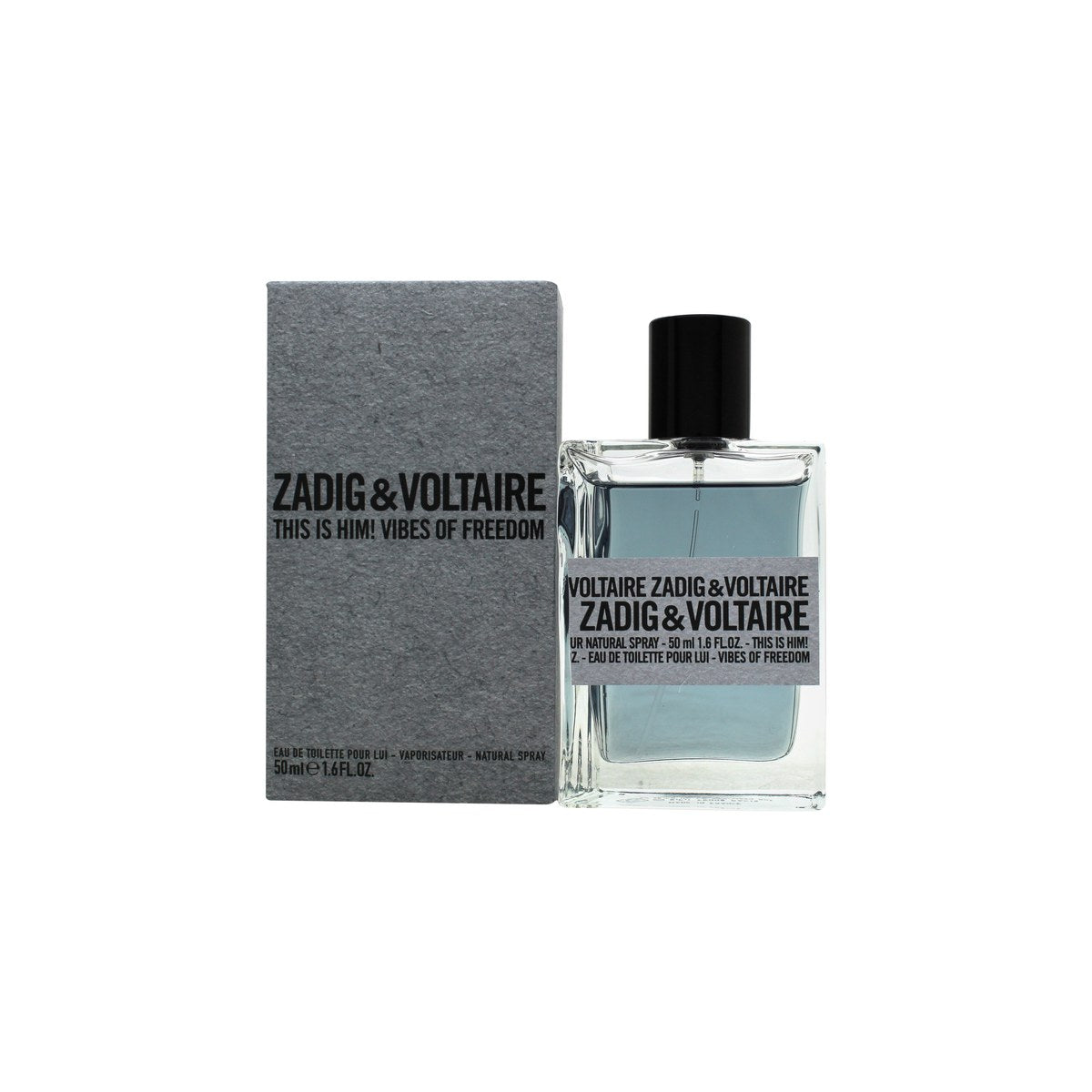 This Is Him! Vibes Of Freedom Eau De Toilette Zadig & Voltaire 50 ml, gultonet glasflaske i kantet design med sort låg