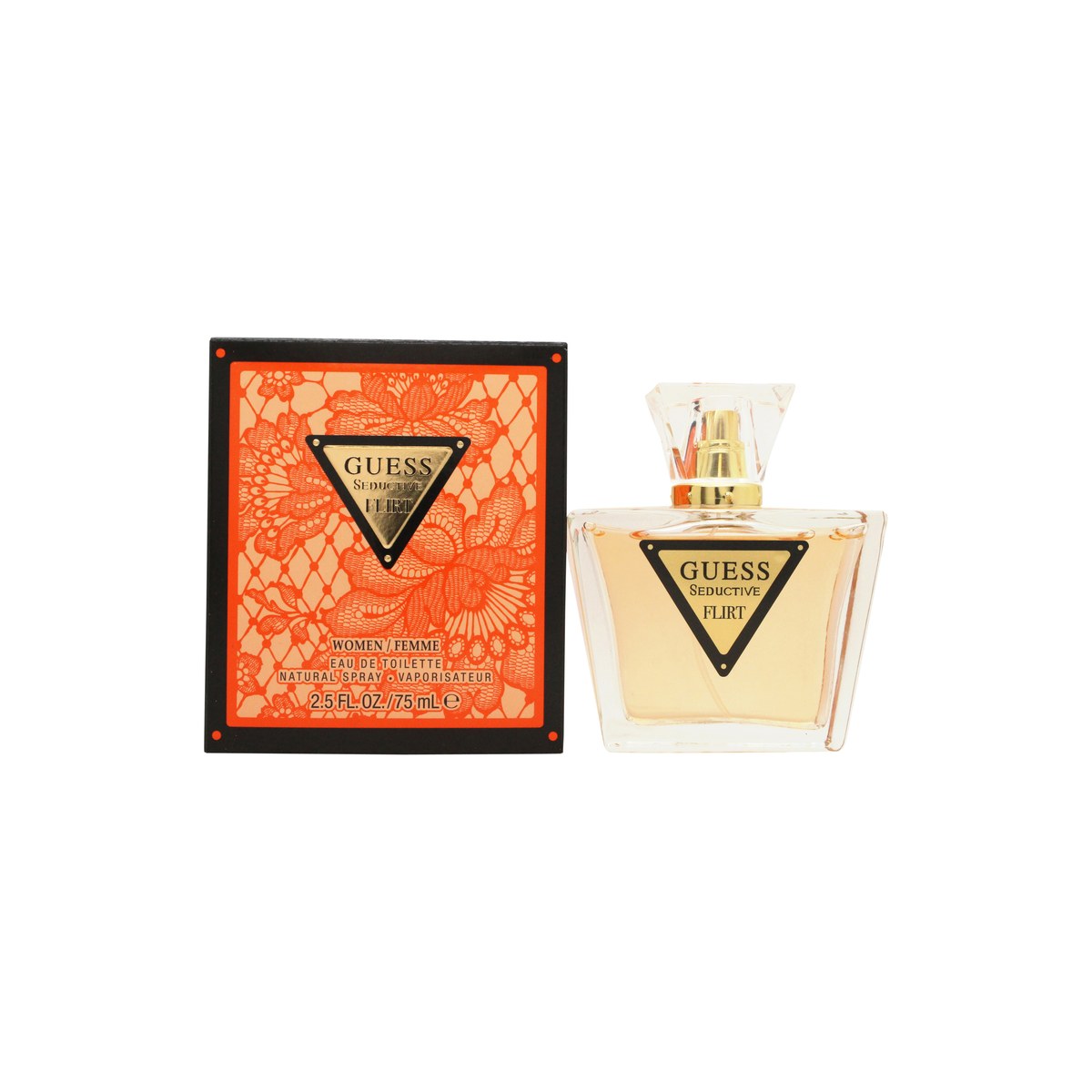 Guess Seductive Flirt Eau de Toilette 75 ml fra Guess i lyserød facetslebet glasflaske med guldfarvet låg