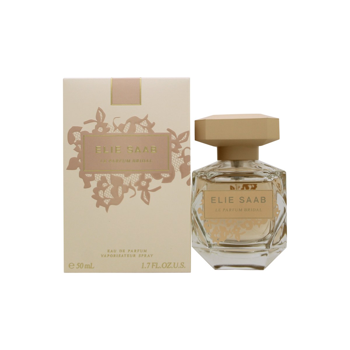 Le Parfum Bridal Eau De Parfum, Elie Saab, 50 ml i klar flakon med gyldent låg og hvidt blomsterdesign