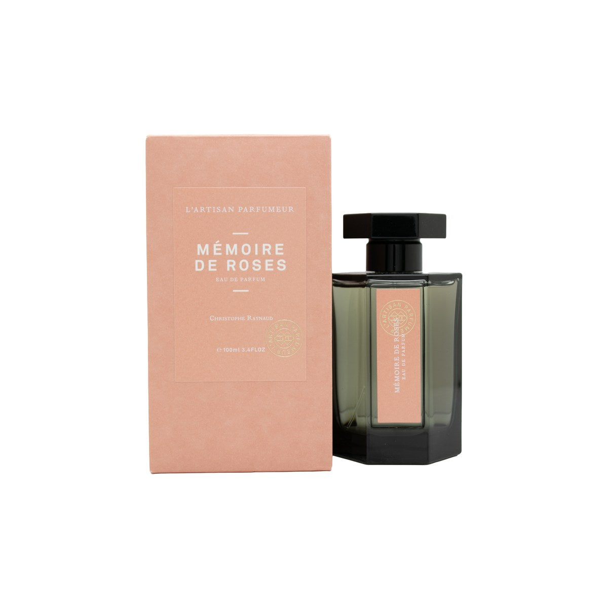 L'Artisan Parfumeur Mémoire de Roses Eau de Parfum 100 ml, klar cylindrisk glasflaske med sort låg og gylden etiket