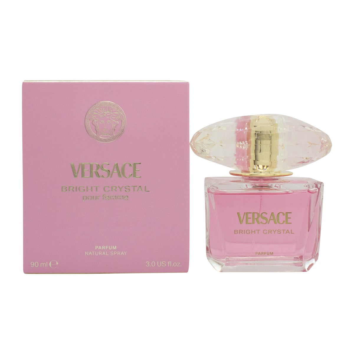 Versace Bright Crystal Parfum Eau De Parfum – Versace 90 ml lyserød flakon med facetslebet krystalknop og gyldne detaljer