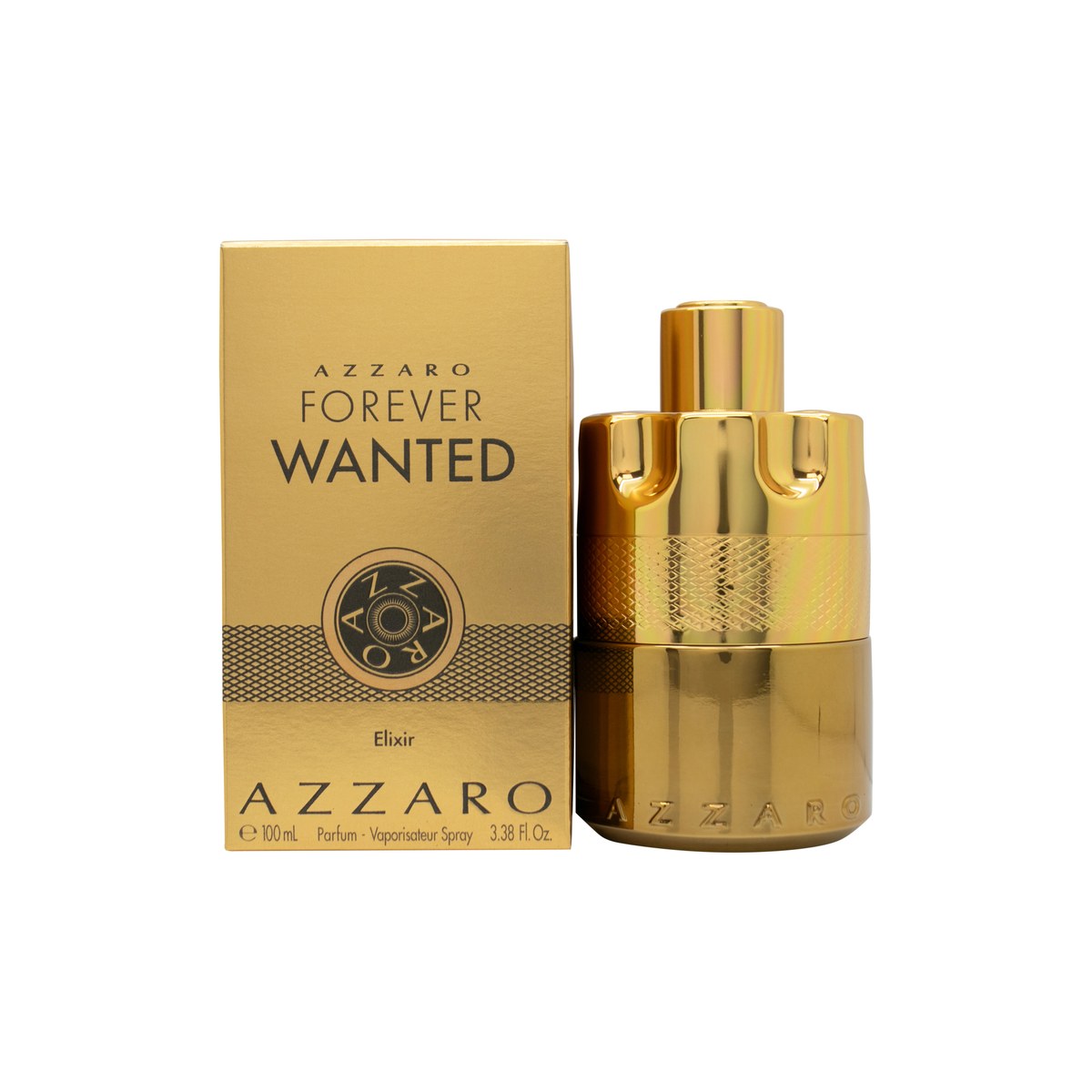Azzaro Forever Wanted Elixir Eau de Parfum 100ml, Azzaro – ravfarvet flakon i kantet design med guldfarvet låg