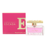 Especially Escada Eau De Parfum, Escada 75 ml – klar rosa flakon i tykt glas med rene linjer og stor gylden hætte med logo