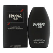 Guy Laroche Drakkar Noir Eau de Toilette 200 ml – sort, firkantet glasflaske med kantet form, sort låg og hvid logotekst