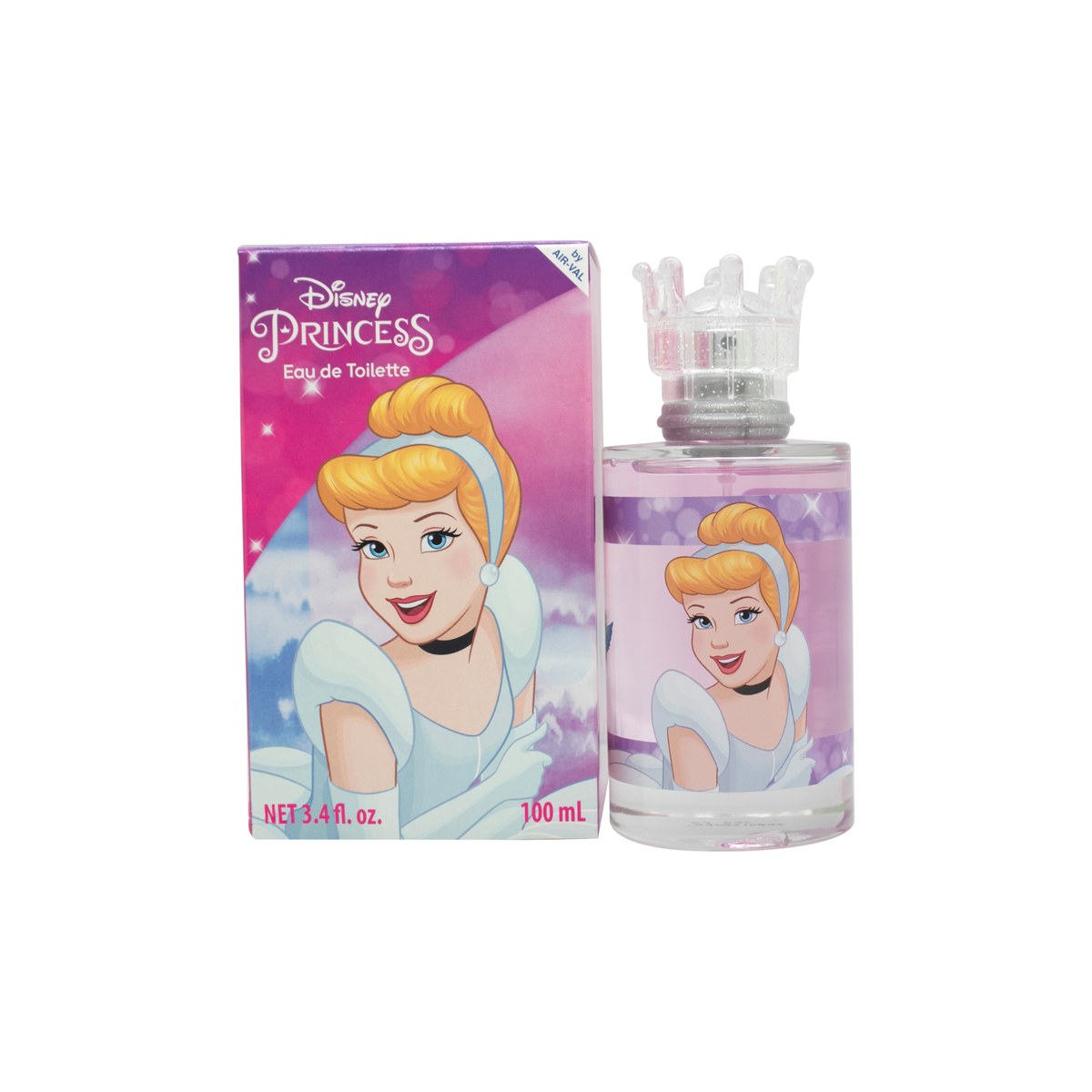 Disney Cinderella Eau de Toilette, Disney 100 ml flaske med klart glas, lyseblå væske og prinsessemotiv i sødt design