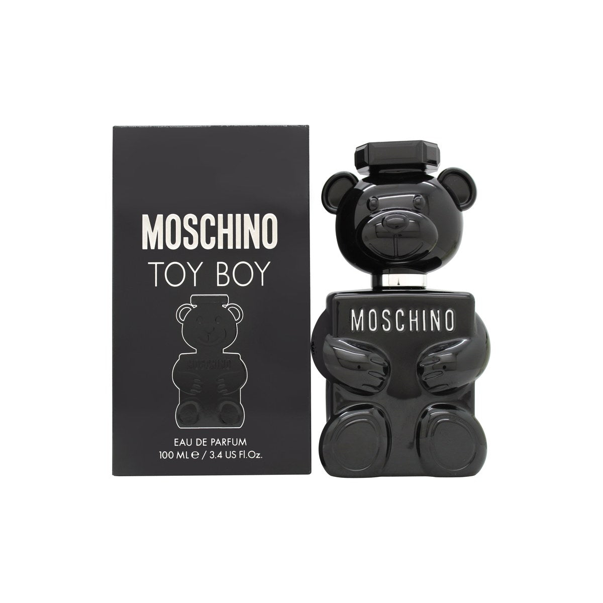 Toy Boy Eau De Parfum Moschino 100 ml, sort bjørneformet parfumeflaske i mat og blank finish med minimalistisk design