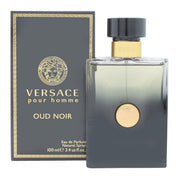 Versace Oud Noir Eau de Parfum 100 ml fra Versace, sort rektangulær glasflakon med gulddetaljer og Medusa-emblem