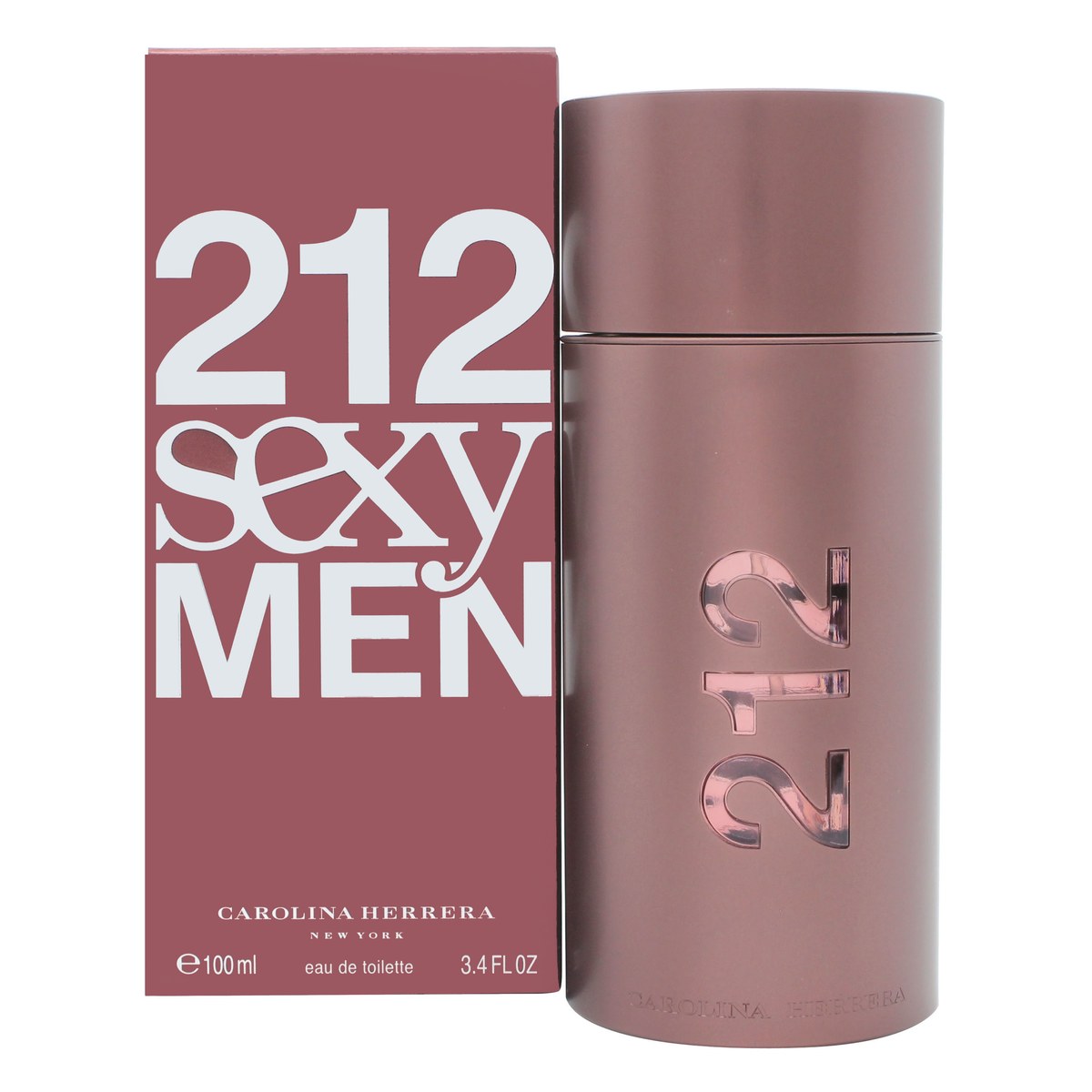 Carolina Herrera 212 Sexy Men Eau de Toilette 100 ml – mørklilla cylindrisk flakon med sølvdetaljer og afrundet låg