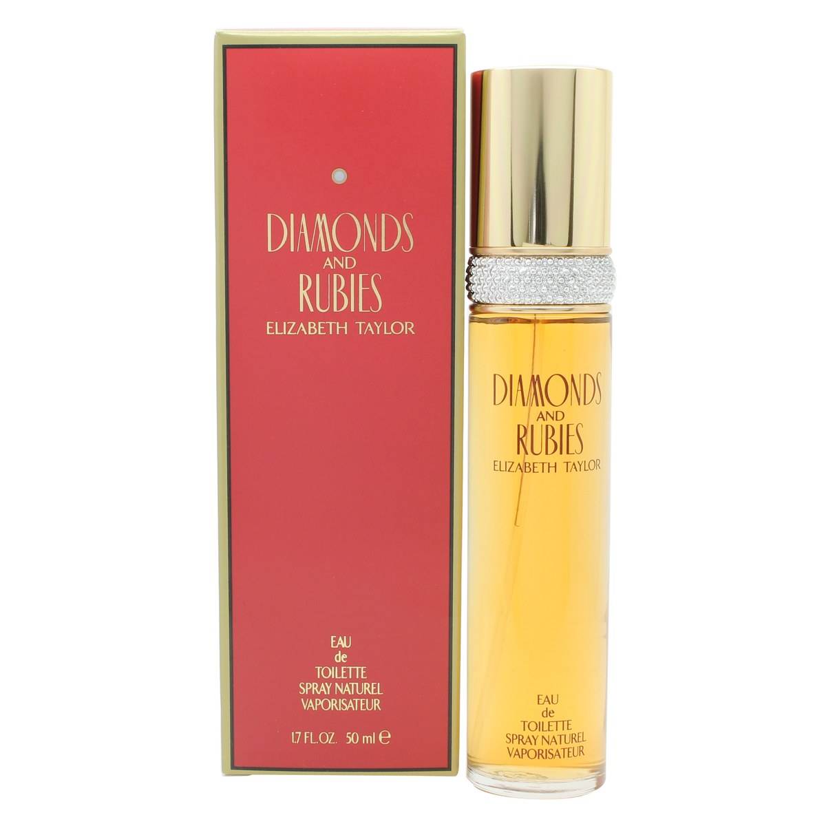 Elizabeth Taylor Diamonds & Rubies Eau de Toilette 50 ml klar facetslebet flakon med rød duft og guldlåg.