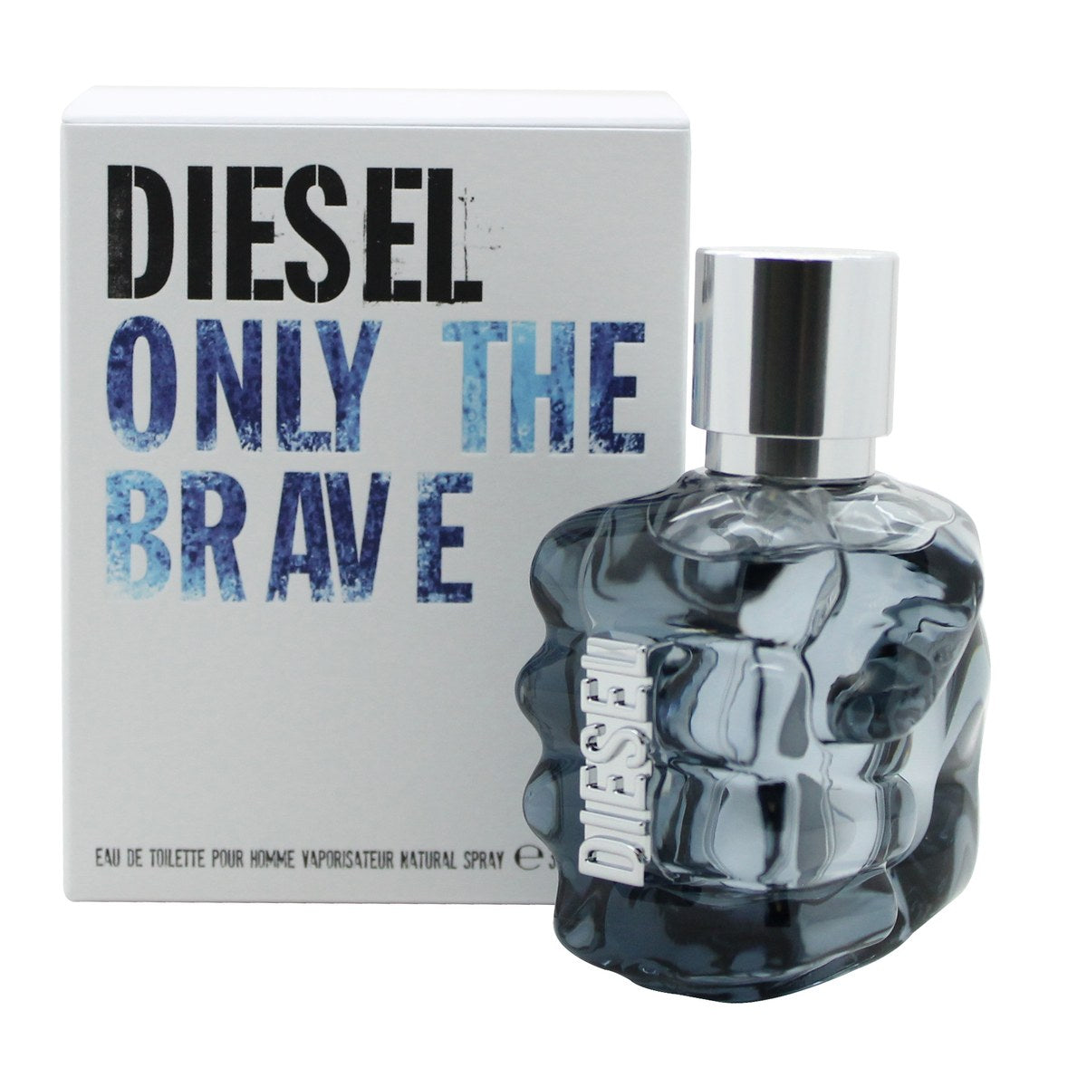 Diesel Only The Brave Eau de Toilette 35 ml fra Diesel i klar knytnæveformet flakon med lyseblå væske og sølvdetaljer