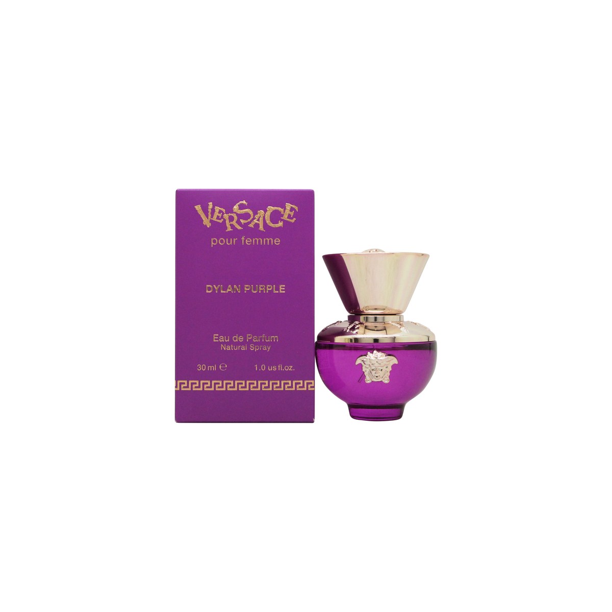 Versace Pour Femme Dylan Purple Eau de Parfum 30 ml fra Versace, lilla glasflakon med guldkapsel og Medusa-emblem.