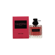 Valentino Born in Roma Eau de Parfum, Valentino, 100 ml – kantet glasflakon med sort nittet låg og rosa duft.