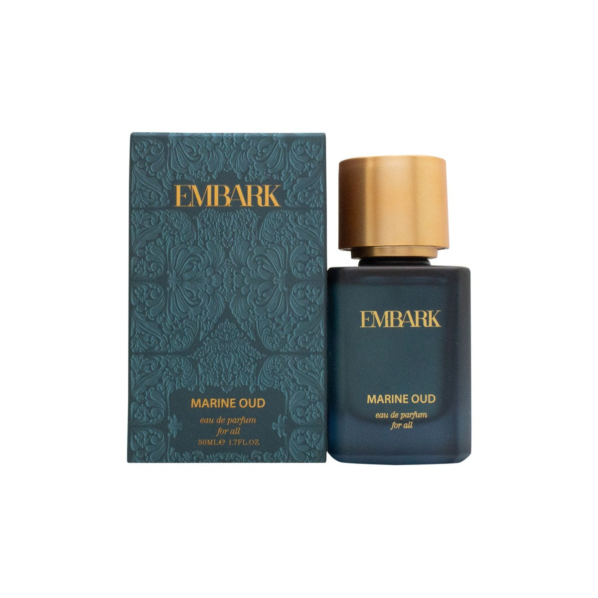 Embark Marine Oud Eau de Parfum Embark 50 ml flaske i mørkeblåt glas med sølvfarvet låg og minimalistisk etiketdesign