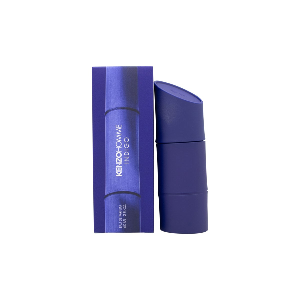 Kenzo Homme Indigo Eau De Parfum, Kenzo, 60 ml – dyb blå matteret flaske med lodret bambusform og skråt låg inspireret af katana