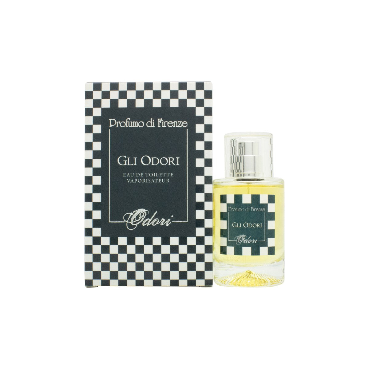 Odori Gli Odori Eau de Toilette, Odori, 50 ml – klar glasflaske med minimalistisk etiket og enkel, rektangulær form