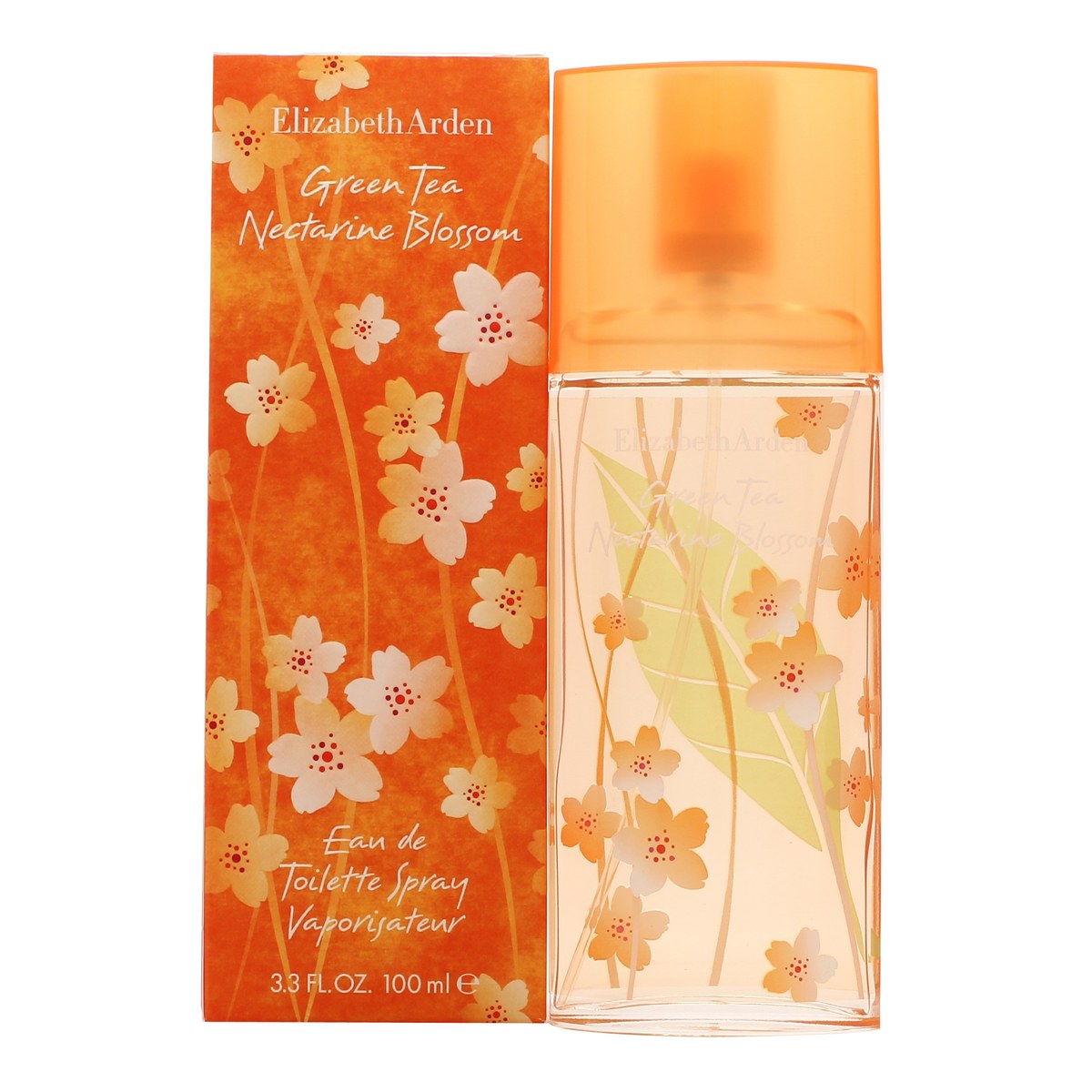 Green Tea Nectarine Blossom Eau De Toilette Elizabeth Arden 100 ml klar glasflaske med orange låg og let, frisk udtryk