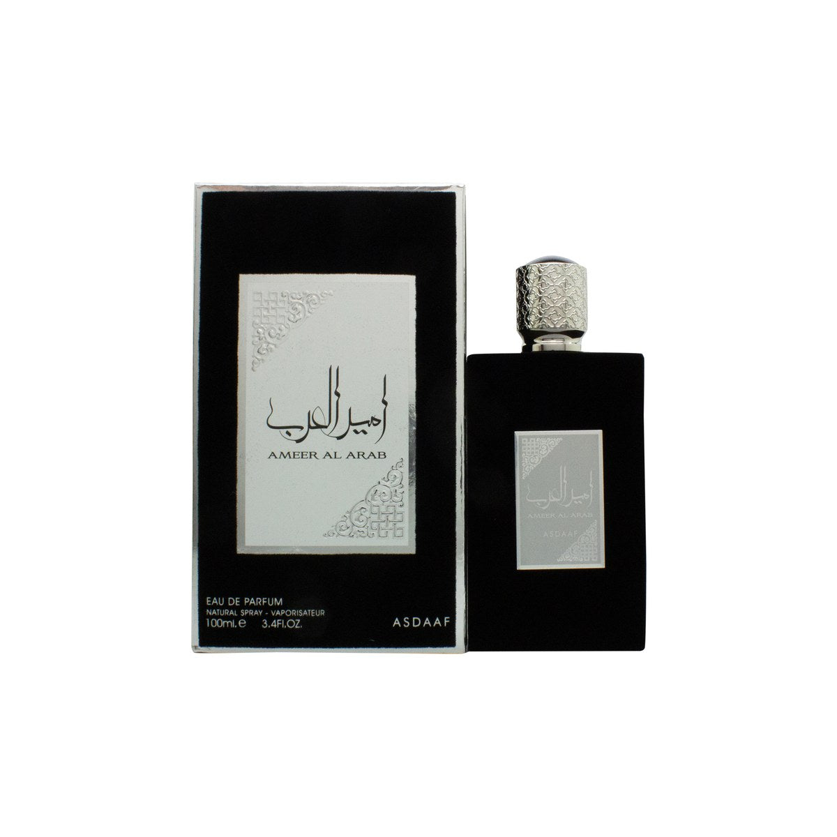 Asdaaf Ameer Al Arab Eau de Parfum fra Asdaaf 100 ml – sort flakon med gyldne detaljer og orientalsk mønster.